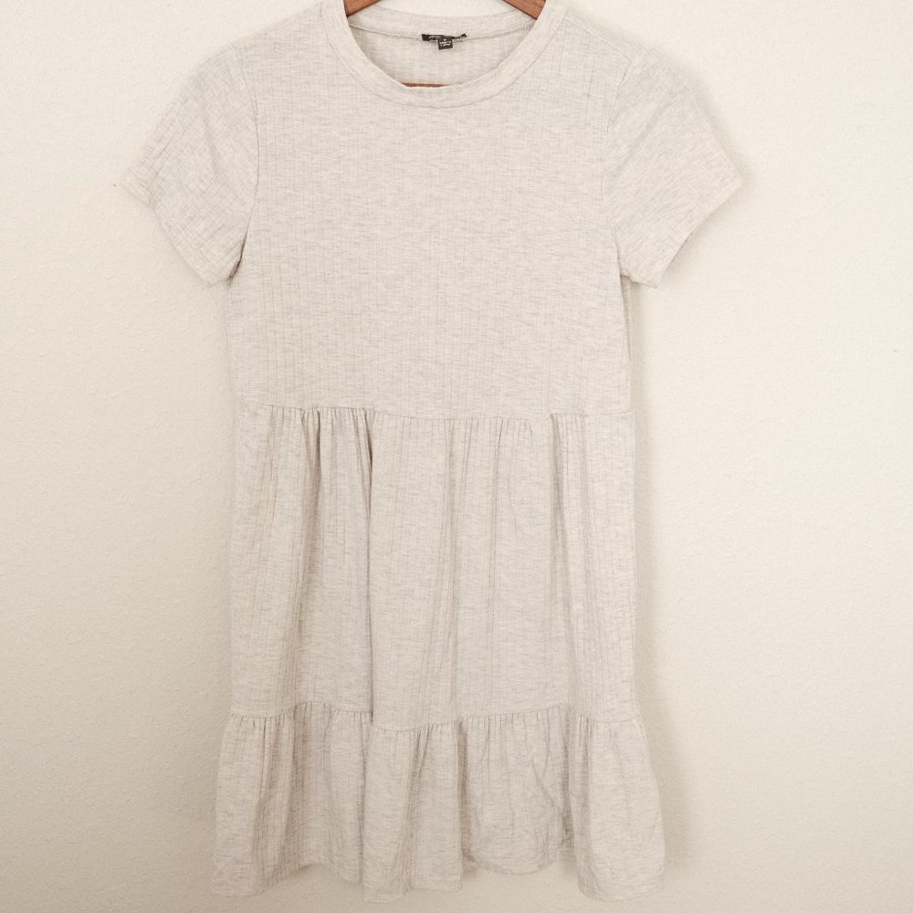 Light Heathered Grey Ribbed Tiered Dress